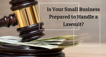 blog image of a judge's gavel resting on a pile of money; blog title: Is Your Small Business Prepared to Handle a Lawsuit